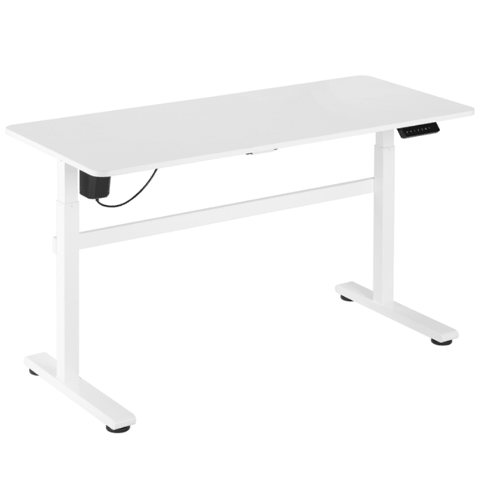 LUMI elektrinis stalas 140×60 cm (baltas stalviršis, baltas rėmas)